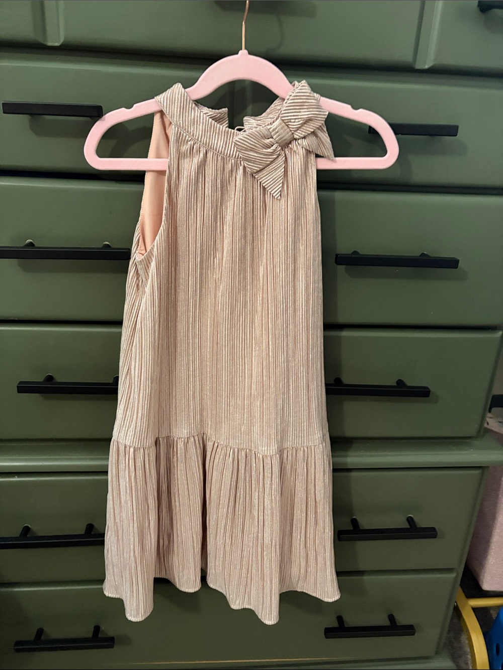 Janie and Jack Cream Metallic Bow Neckline Party Dress